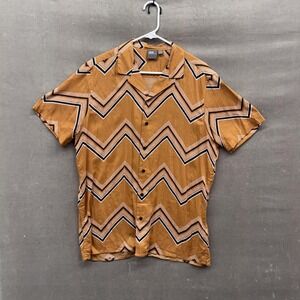 ASOS Shirt Mens Large Brown Chevron Short Sleeve Button Up Casual Geometric Top